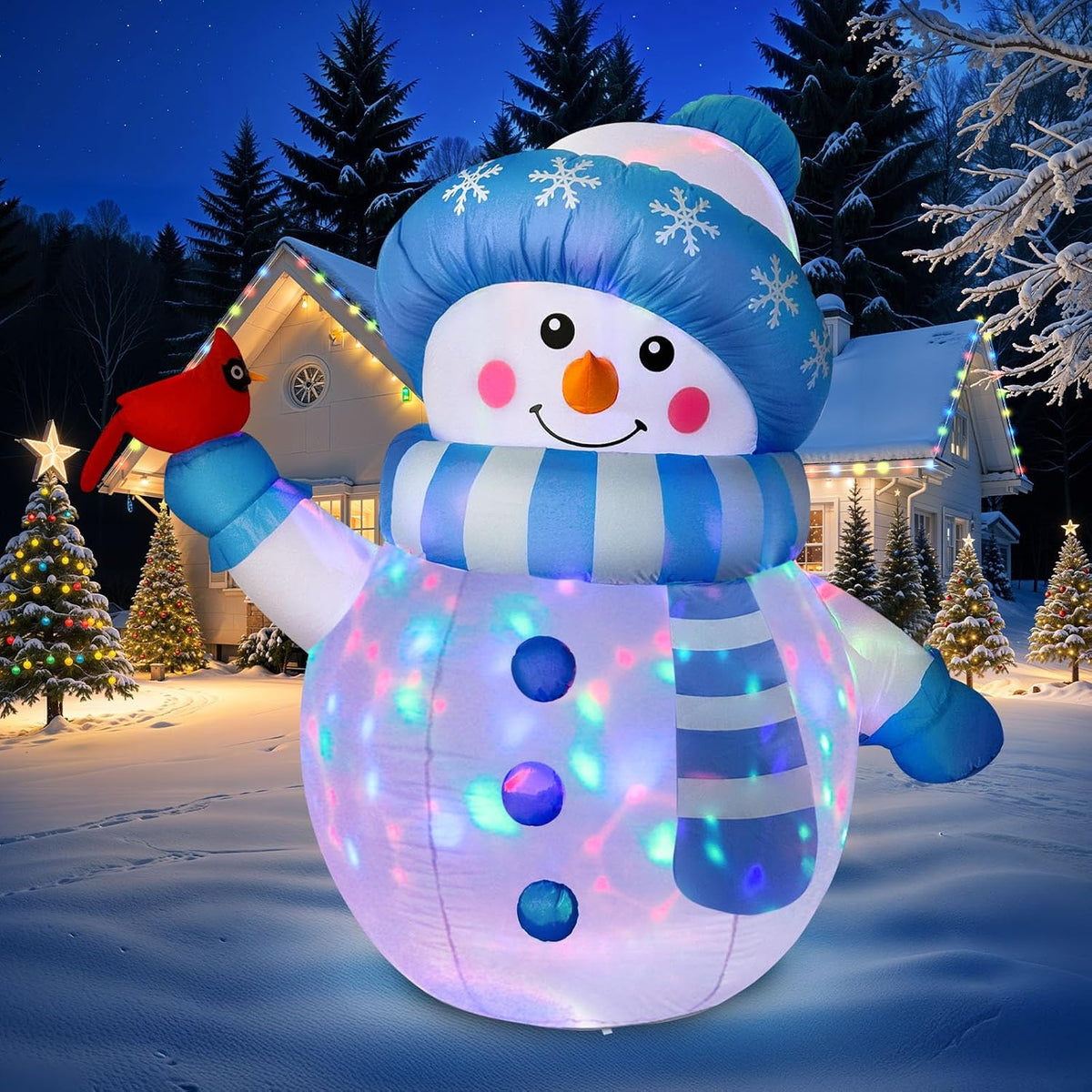 ourwarm 5ft christmas inflatable outdoor decoration, inflatable snowman, front angle view