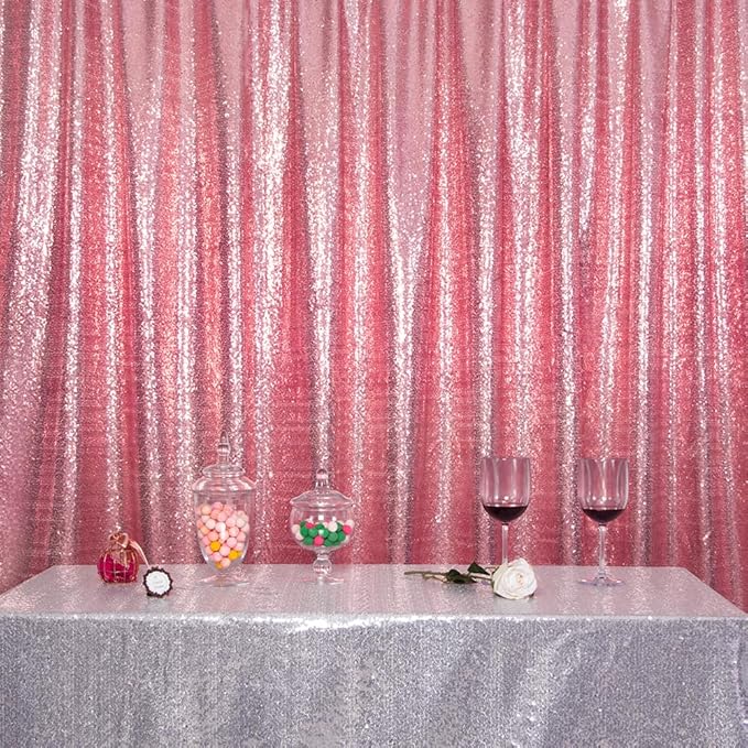 SquarePie Sequin Backdrop Curtain Not See Through Thick Glitter Background for Party 8FT x 8FT Fuchsia Pink