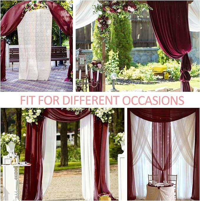 gogoparti Wedding Arch Draping Fabric Burgundy Arch Drapes Sheer Backdrop Curtain for Ceremony Parties Photo Booths Weddings Decor 19Ft Length x 28" Width 1 Panel
