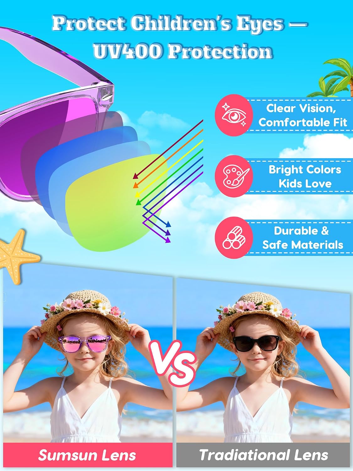 Sumsun Kids Sunglasses Bulk Party Favors 12 Packs Boys Girls Age 3-8 with UV400 Protection for Birthday Graduation Party Supplies (Blocking color 12 Pack)