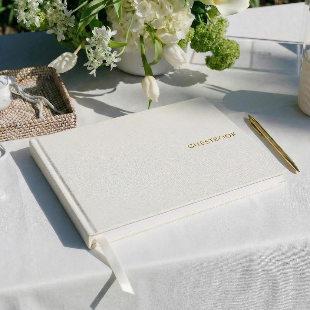 ZICOTO Beautiful Linen Wedding Guest Book for Your Wedding Reception - Simply Elegant Guestbook to Sign in and Add Polaroid Photos - The Perfect Baby Shower Guest Book and Addition to Your Big Day