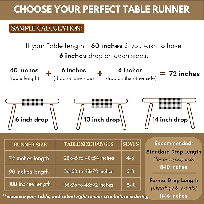 Native Fab Table Runner Buffalo Check Plaid 100% Cotton - 13x72 Inches Kitchen Dining Table Decoration for Indoor Outdoor Farmhouse Home Party Decor - Black and White