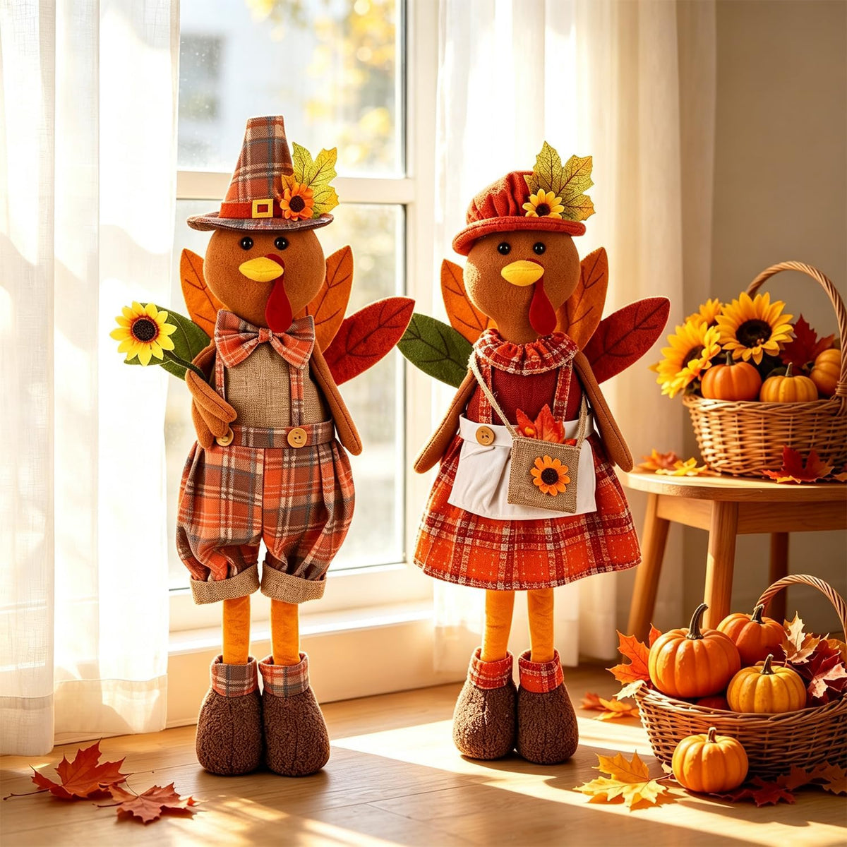 2 Pack Standing Thanksgiving Turkey Couple with Stretchable Legs 23" to ...