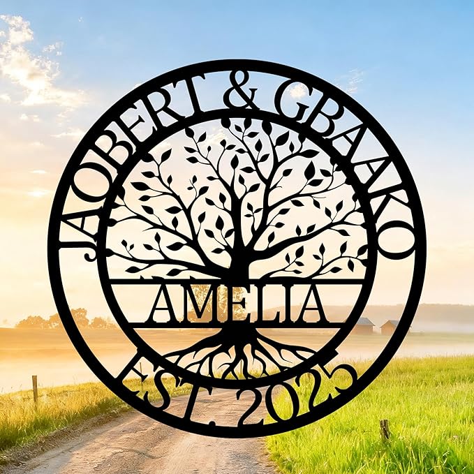Custom Tree Of Life Metal Signs Wall Art, Personalized Family Last Name Outdoor Metal Signs, Wedding Gifts For Couple, Name Sign Customized Christmas Valentine's Day Housewarming Gifts