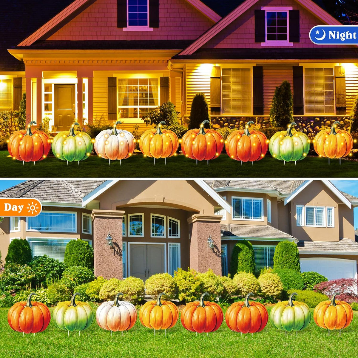 10 Pcs Fall Thanksgiving Lighted Pumpkin Yard Sign Stake Decor