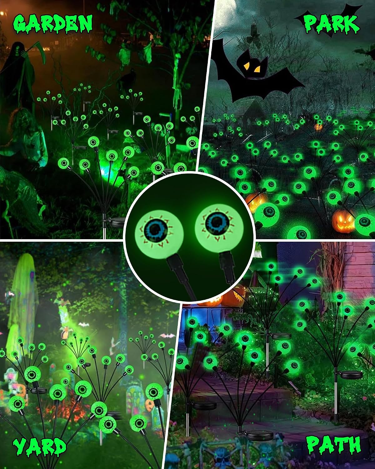 Solar Halloween Decorations Outdoor 6 Pack 36 LED Green Solar Eyeball Light