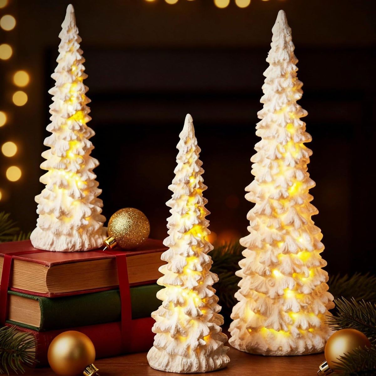 flutesan 3 pcs white christmas tree figurines with, main product view
