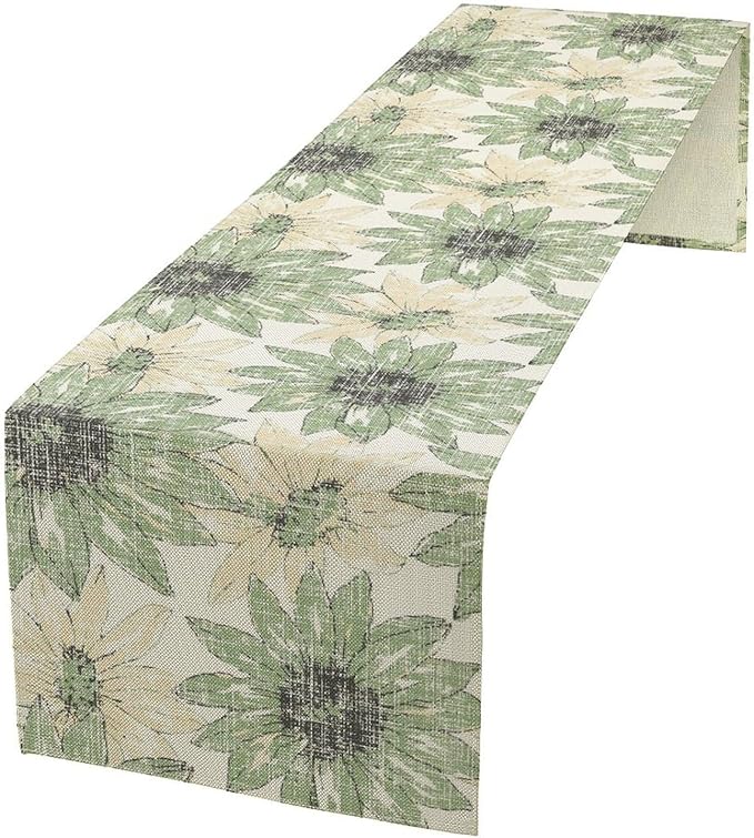 Chrysanthemum Vintage Floral Table Runner, Elegant Yellow Sunflower Spring Summer Elegant Pattern Artichokes Flower Table Runner for Party Kitchen Dining Living Room Decor, 13x120 Inch