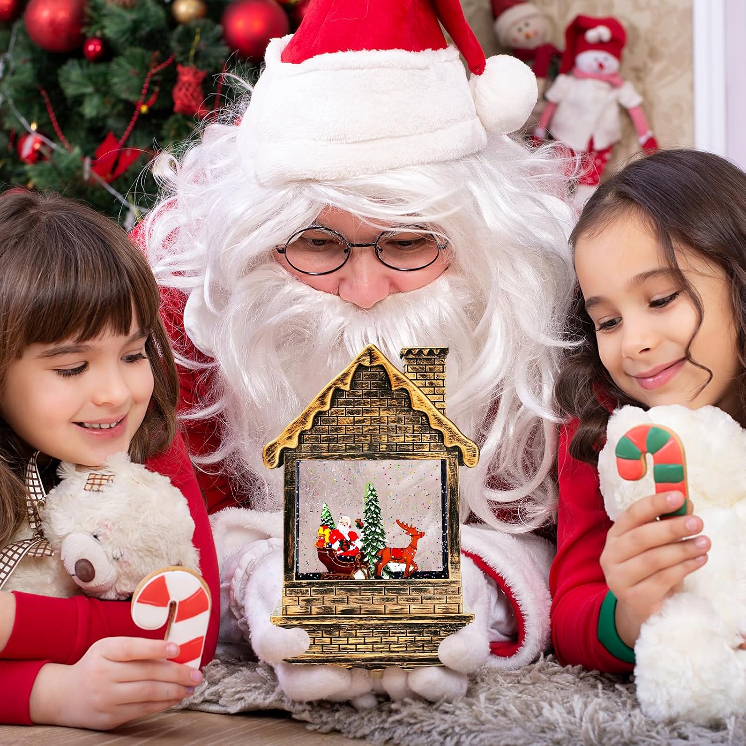 Garma Lighted Christmas Snow Globes Musical Lantern with Timer, Train Water Lanterns Snowing Glittering Battery Operated, Christmas Santa Claus Musical Lighted Christmas Home Décor (House Lantern)