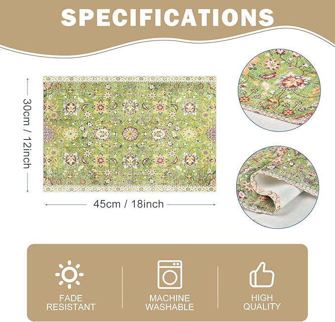 Snycler Table Runner Boho Table Runners Vintage Elegant Farmhouse Table Center Linen Decor for Home Dining Party Entrance (12x18 Inch,Set of 4) Green