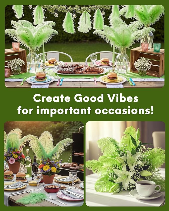 NEWONG 30pcs Fruit Green Ostrich Feathers Natural Bulk 9-12inch(23-30cm) Vase Craft Wedding Home Party Centerpieces Christmas Day Decoration