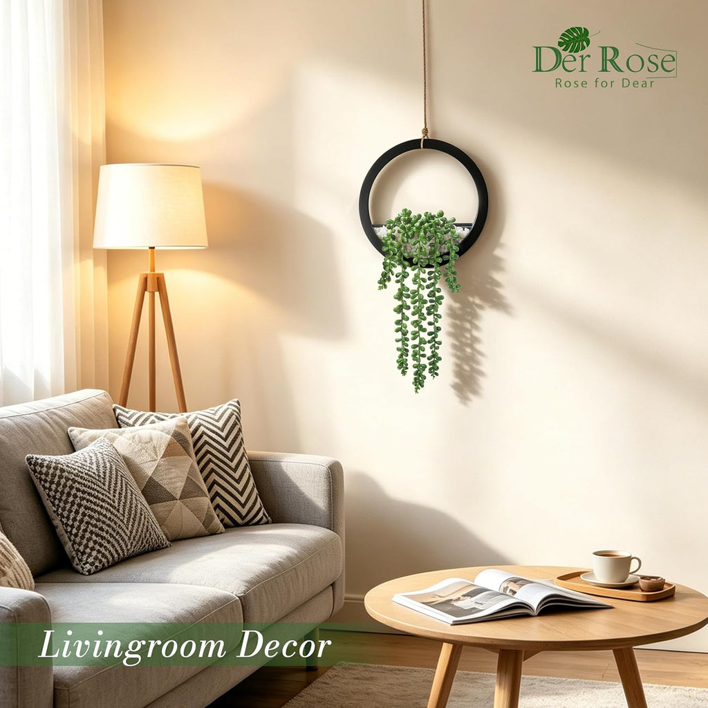 Der Rose 2 Pack Fake Plants Hanging Artificial Succulents Plants in Black Pots for Living Room Bathroom Accessories Boho Farmhouse Wall Decor