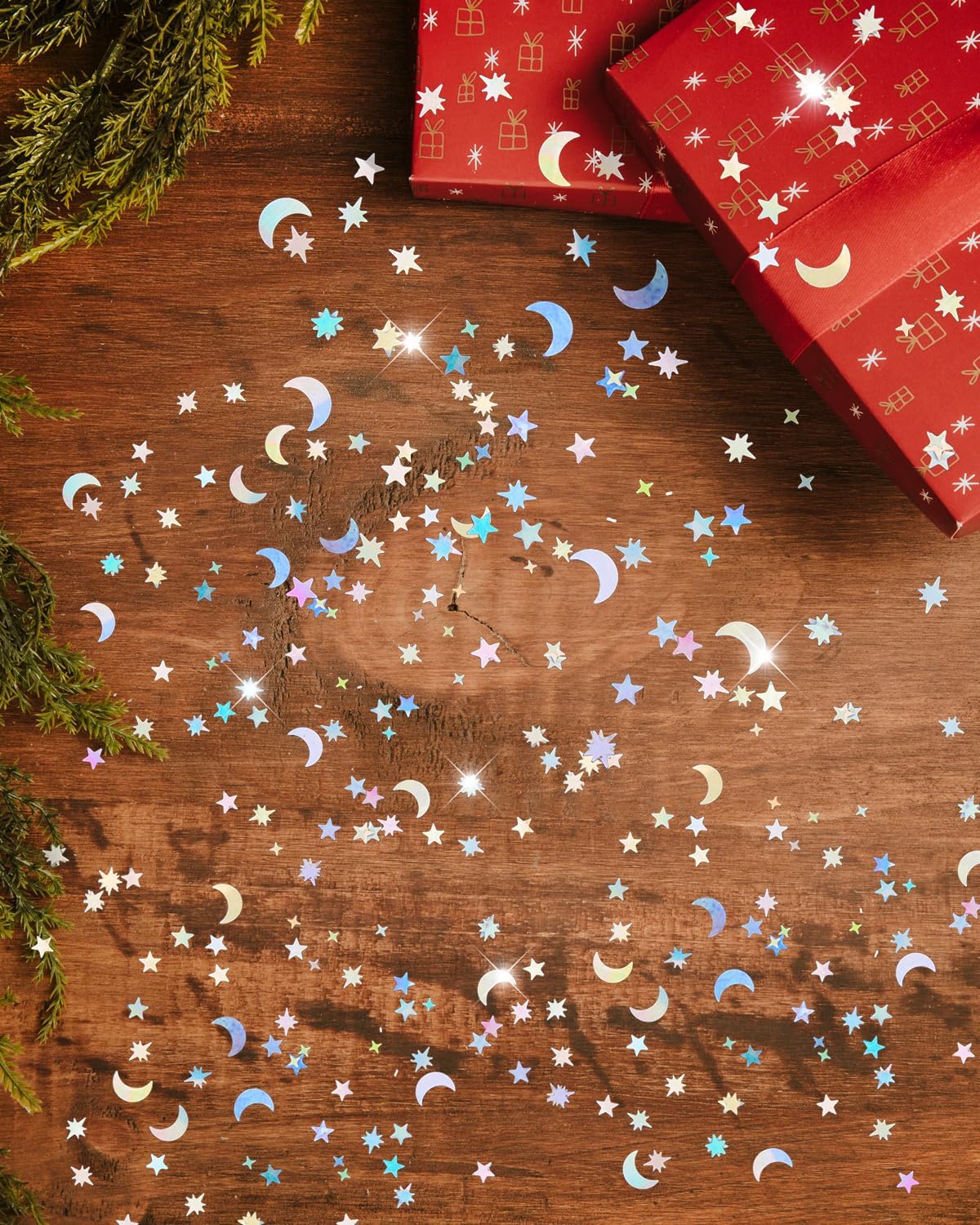 4000 Pcs Star Confetti, Glitter Confetti, Holographic Metallic Star Glitter, Holographic Moon for Party Decorations, Wedding, Birthday, Festival, DIY, Unicorn Theme, Silver, 10mm