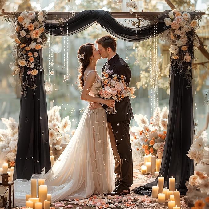 Black Wedding Arch Draping Fabric 1 Panel 30'' x 20FT Black Drapes Sheer Fabric Backdrop Arch Draping Fabrics for Wedding Ceremony Birthday Party Bridal Shower Decoration