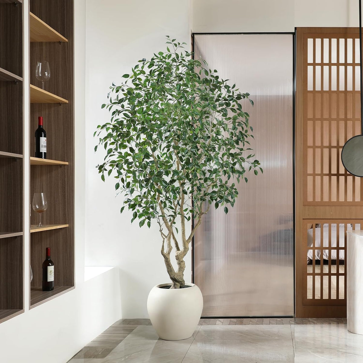 SOGUYI 8 Feet Ficus Tree Artificial Indoor with Round Artisan Planter