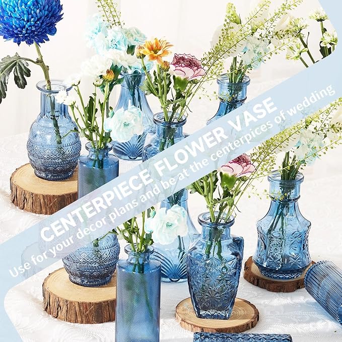 Mini Bud Vases As Wedding Centerpieces for Tables,Clear Bud Vases for Flowers,Small Flower Vases Suitable for Birthday Party,Anniversary,Wedding Reception,Baby Shower (Blue, 12PCS)