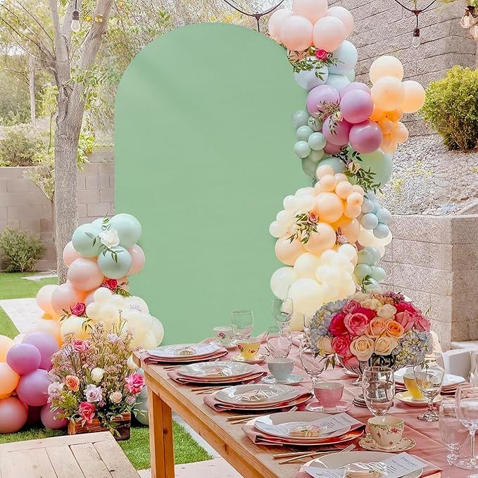 SoarDream Sage Green Wedding Arch Backdrop Cover 6.6FT Spandex Fitted Sage Green Wedding Arch Covers Round Top Chiara Arches Backdrop Cover Fabric for Birthday Balloon Party Decoration