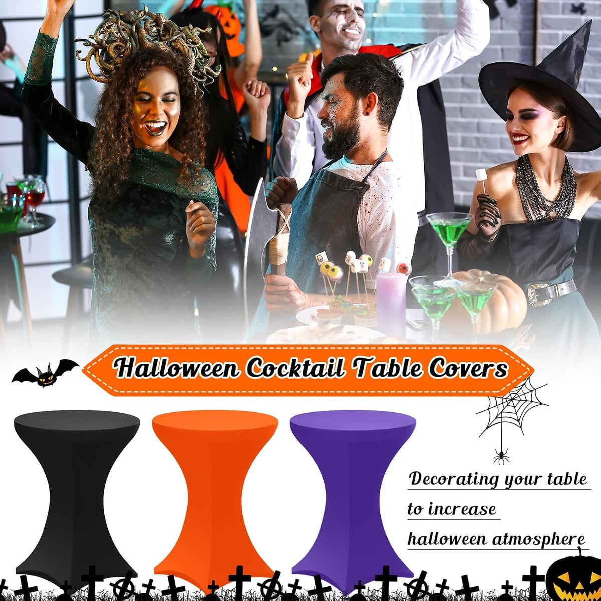 Preboun 6 Pack Cocktail Table Covers, 32 x 43 Inch, Black Orange Purple