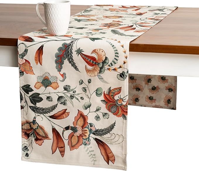 Maison d' Hermine Table Runner 100% Cotton Double Layer Table Runners 72 inches Long for Thanksgiving Christmas Decorations Home Kitchen Dining Party Wedding (Dalida, 14.5" x 72")