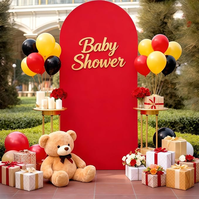 6.6FT Red Arch Cover - Polyester Fitted Wedding Arch Stand Covers Round Top Chiara Arch Backdrop Cover for Birthday Party Banquet Photo Background Decoration