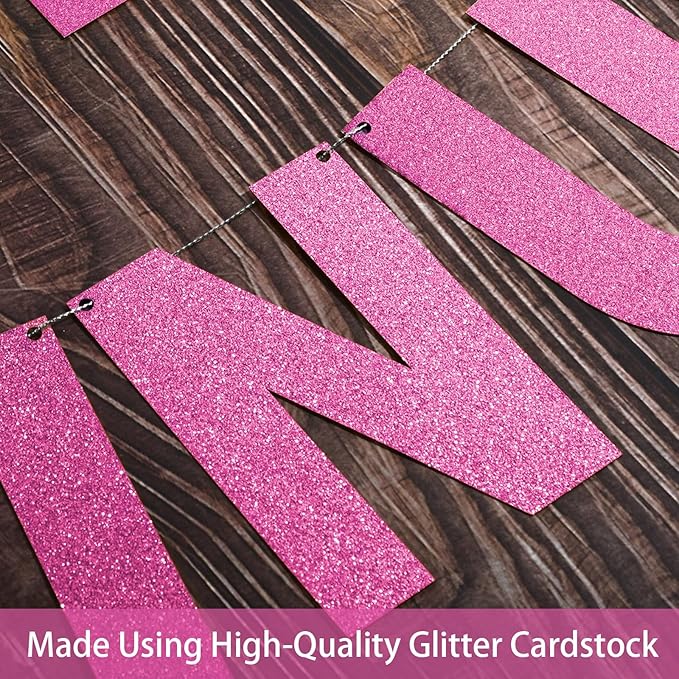 TaoBary 112 Pcs DIY Letter Kit Glitter Customizable Banner Letters Include 107 Letters and Numbers 3 Rope and 2 Needles for Birthday Halloween Christmas Wedding Valentine Party Decor(Pink)