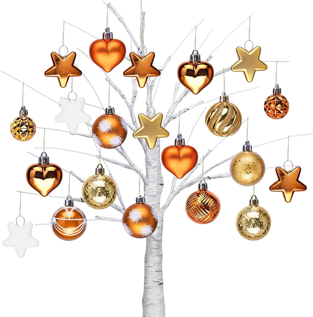 Valery Madelyn 28ct Fall Ornaments Shatterproof Tree Decorations for Home | Orange Heart Shaped Ball Ornaments Farmhouse Hanging Decor for Harvest Thanksgiving Autumn Party