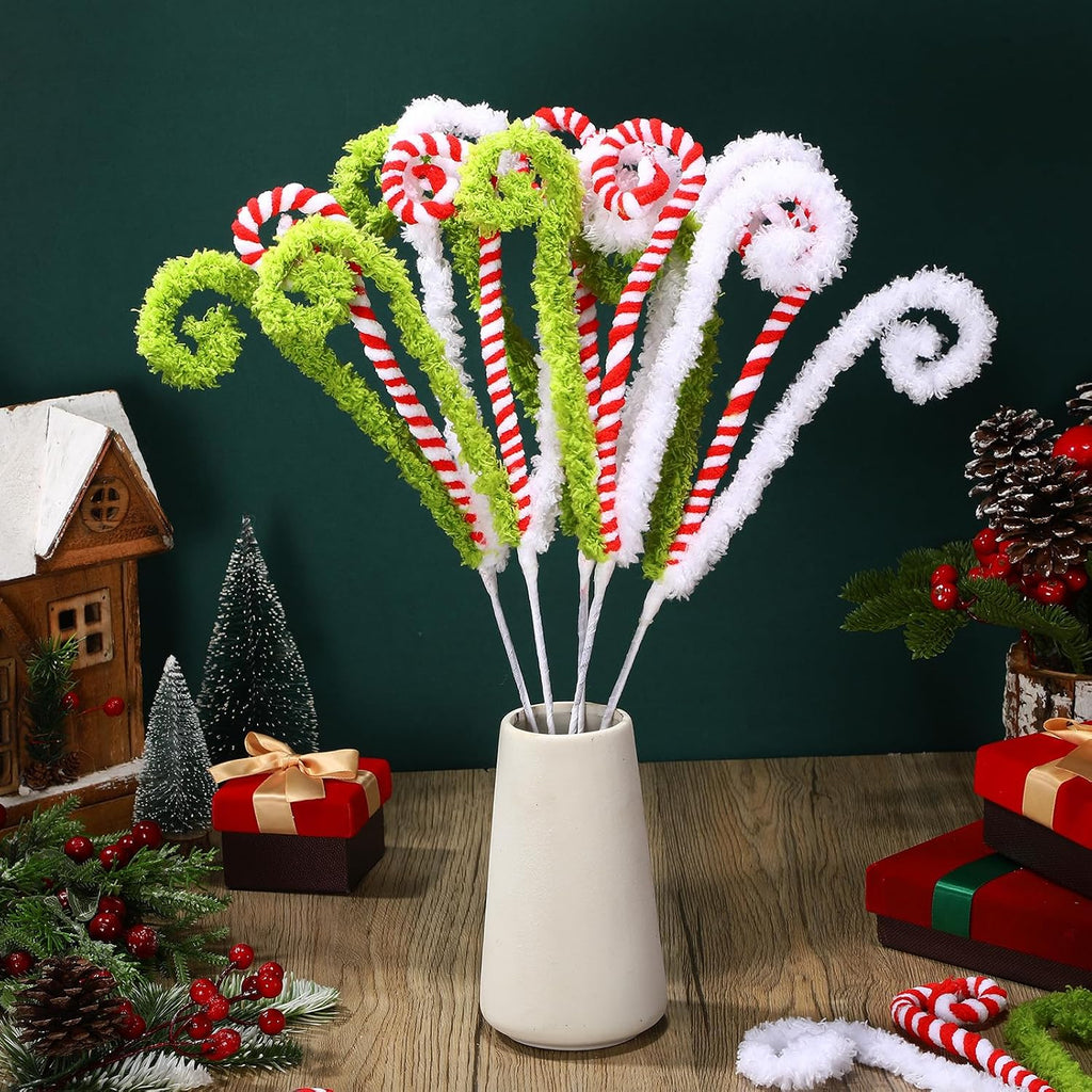 White Red and Green Christmas Tree Decor 16" Candy Cane Tree Pick Lime Green Xmas Topper Ornament Curly Stem Large Lollipop Branch Stick Elf Pick Spray for Home Wreath Vase Filler Craft Holiday Party