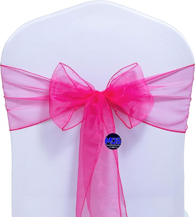 MDS Pack of 10 PCS Organza Chair Sashes Wider Dining Chair Bows Ribbon Tie Back for Wedding Party Birthday Bridal Shower Reception Event Banquet Home Chair Cover Decoration - Magenta