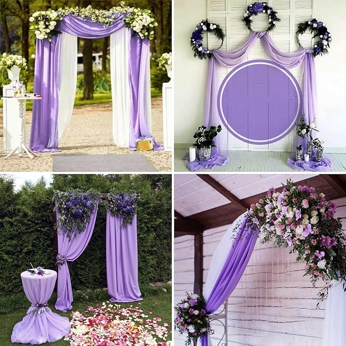 8 Panels Wedding Arch Draping Fabric 28" x 20Ft Wedding Arch Drapes Chiffon Fabric Drape Sheer Backdrop Curtain for Weddings Party Ceremony Baby Shower Arbor Drapery Reception Ceiling Decor(Lavender)
