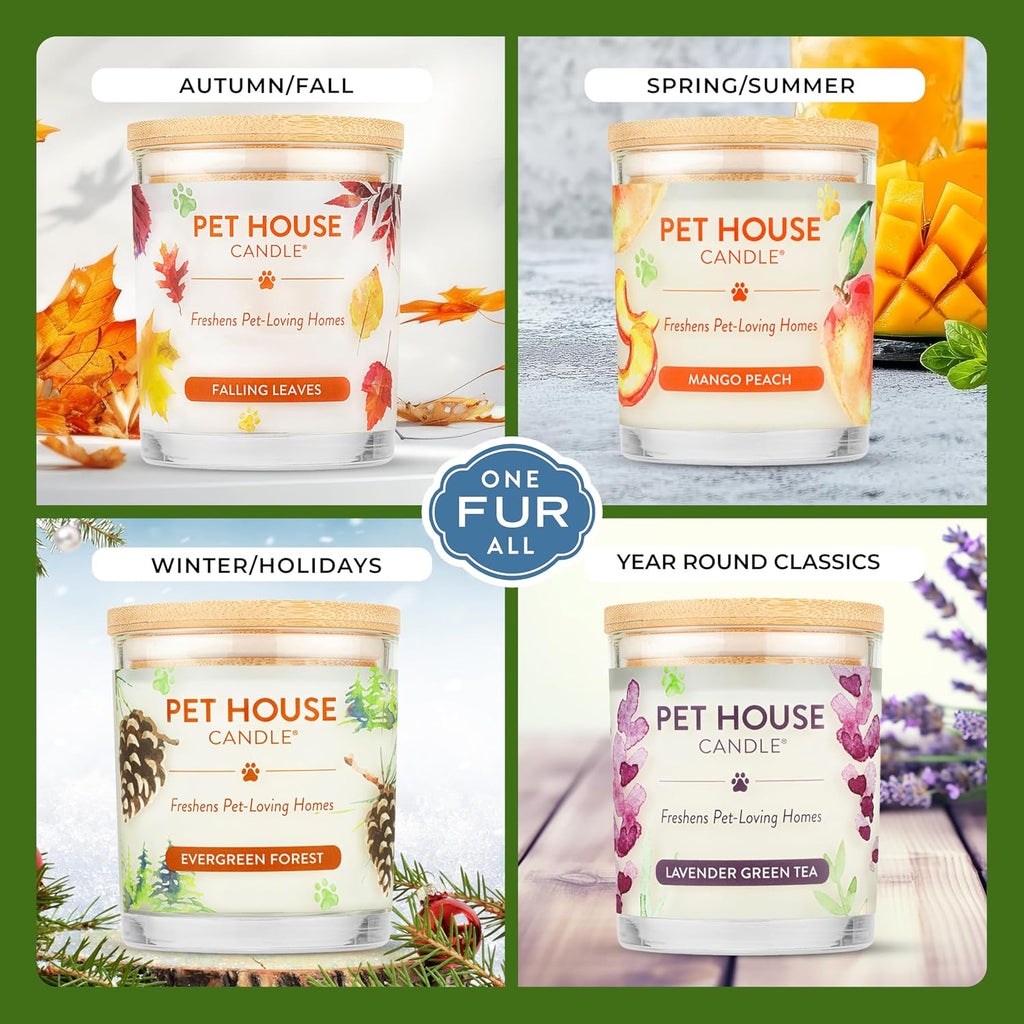 One Fur All Pet House Vanilla Candle Plant-Based/Soy - Clean Burning Scented, Long Lasting Pet Odor Candle for Home - Fresh Citrus