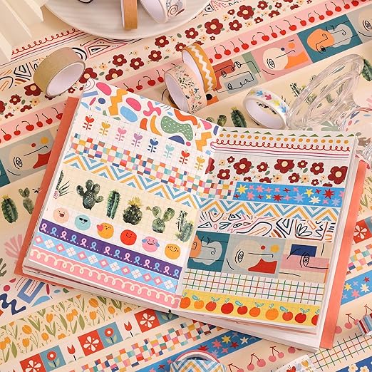 emmoolife 35 Rolls Washi Tape Set, Colorful Cute Floral Writable Decorative Tapes for Scrapbooking and Journaling, Junk Journal Supplies, Bullet Journaling for Women Girl 5-30mm Wide 9.84ft Long/Roll