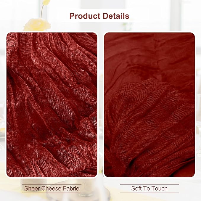 6 Pack Terracotta Cheesecloth Table Runner 35x120 Inch 10Ft Rustic Gauze Cheese Cloth Thanksgiving Table Runner Sheer Cheesecloth Table Runners for Wedding Party Bridal Shower Decoration