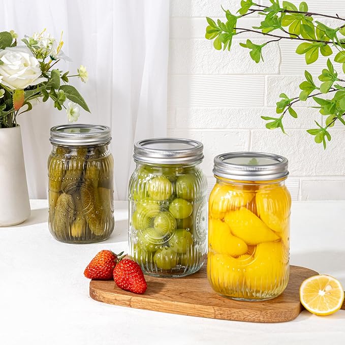 MirthMood 32 OZ Wide Mouth Mason Jars, 6 PACK Glass Mason Jars with airtight Lids, Quart mason jars wide Perfect for Canning, Pickling, Preserving, Fermenting, DIY Crafts & Decor
