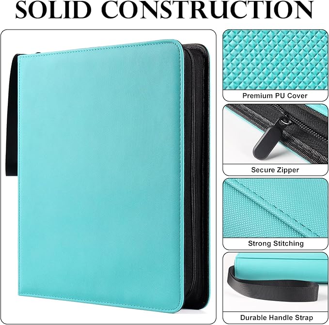 GEAoffice 12 Pocket Card Binder Side Loading Holds 720 Cards, Ringless Trading Card Collection Binder Album Folder for MTG, TCG, Game & Sports Cards, Non-PVC, Turquoise