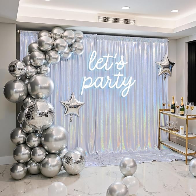 gogoparti 20x10FT Laser Silver Sequin Backdrop Curtain - 4 Panels of 5x10FT Wrinkle-Free Glitter Drapes for Photography, Birthdays, Weddings & Graduations