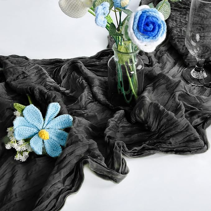 1-Pack Black Cheesecloth Table Runners – 10FT (35x120 Inch) Boho Rustic Gauze Fabric Cheese Cloth Table Runner for Weddings, Baby Showers, Bridal Shower, Farmhouse & Birthday Party Decor