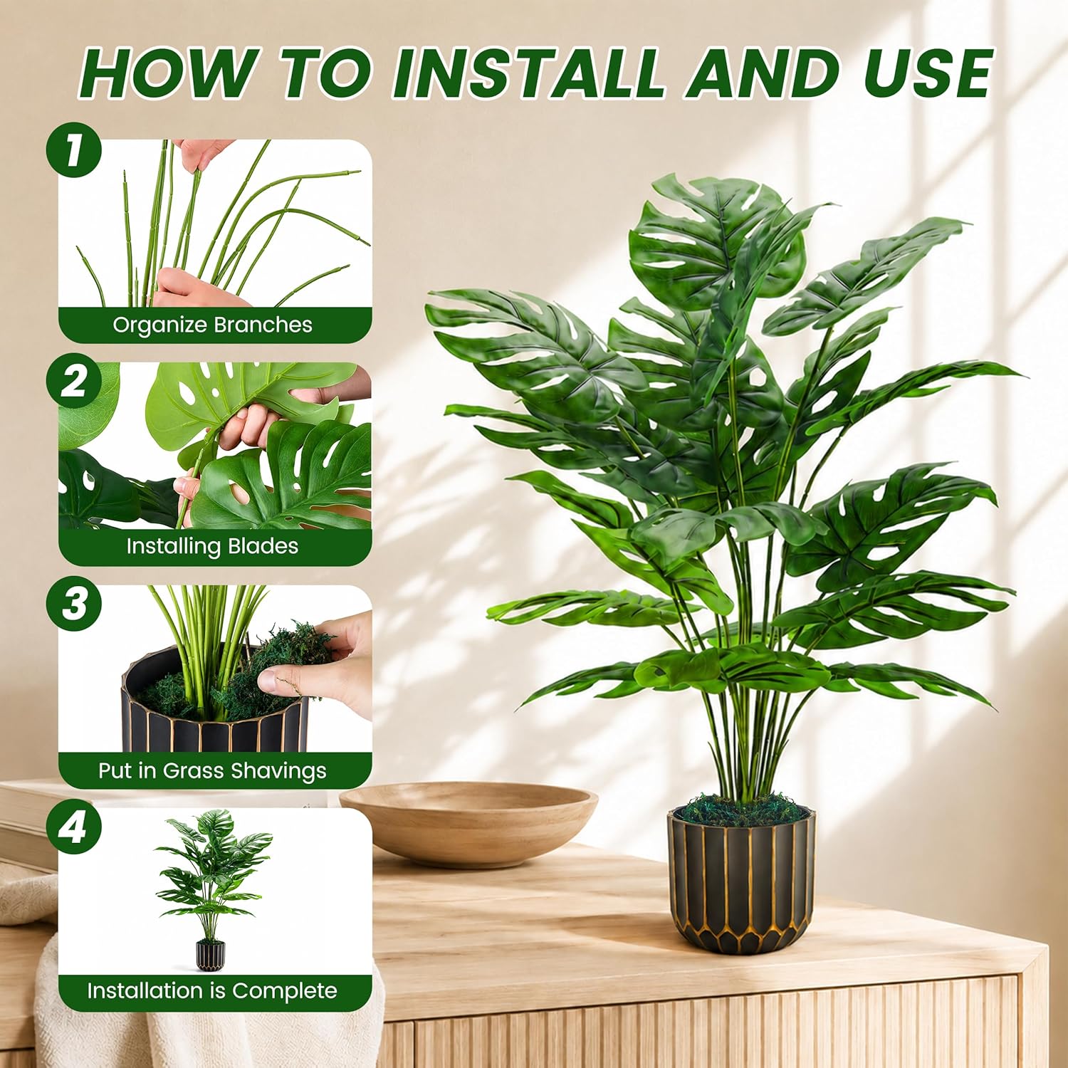 Der Rose 28'' Fake Plants Tall Artificial Monstera Faux Plants Indoor Outdoor Tree for Living Room Home House Decor