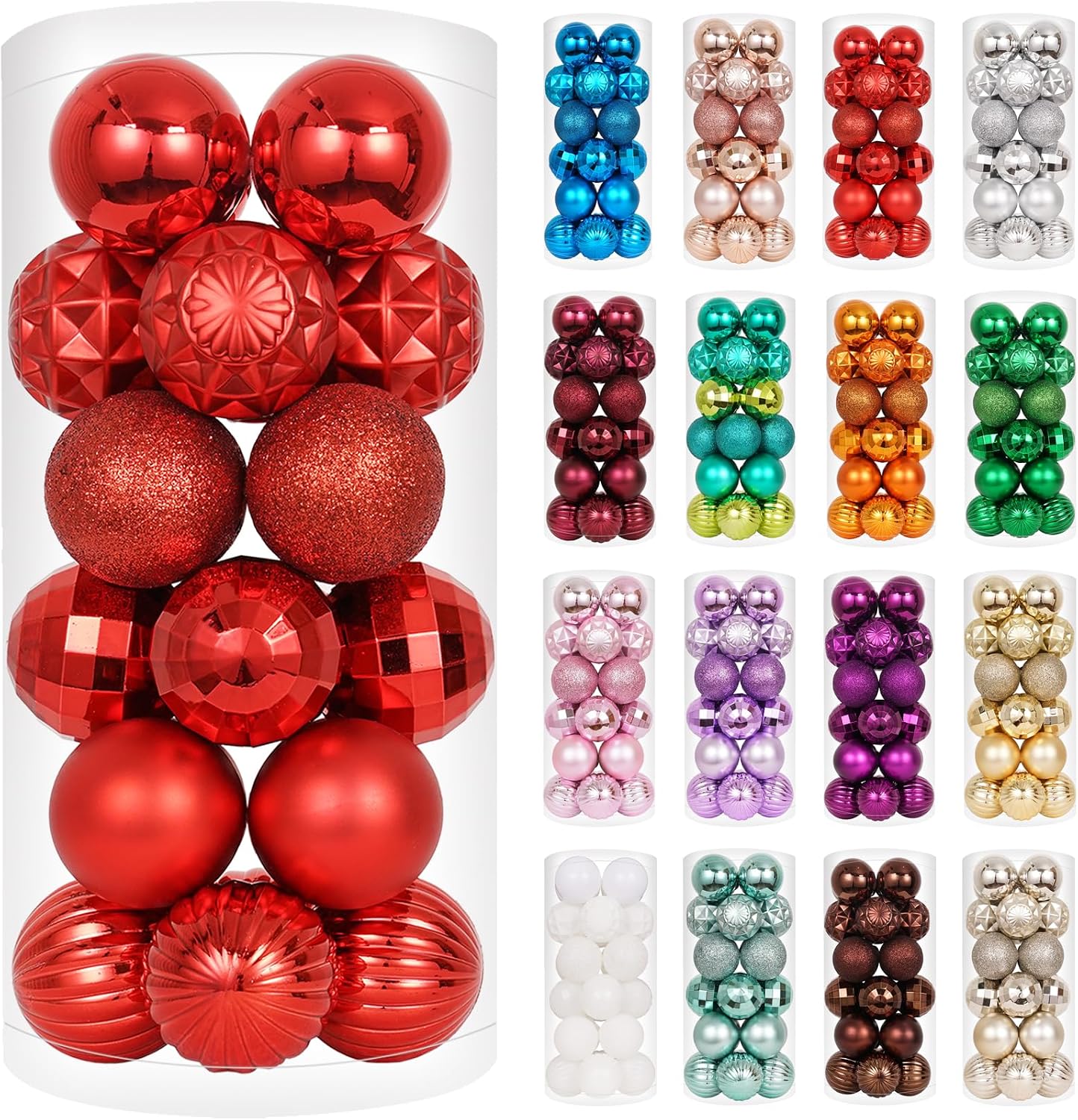 XmasExp 24ct Red Christmas Ornaments for Tree Decorations, Small Shatterproof Christmas Ball Ornaments Set for Xmas Tree, Perfect Plastic Hanging Balls for Home Holiday Party Decor (1.57'', Red)