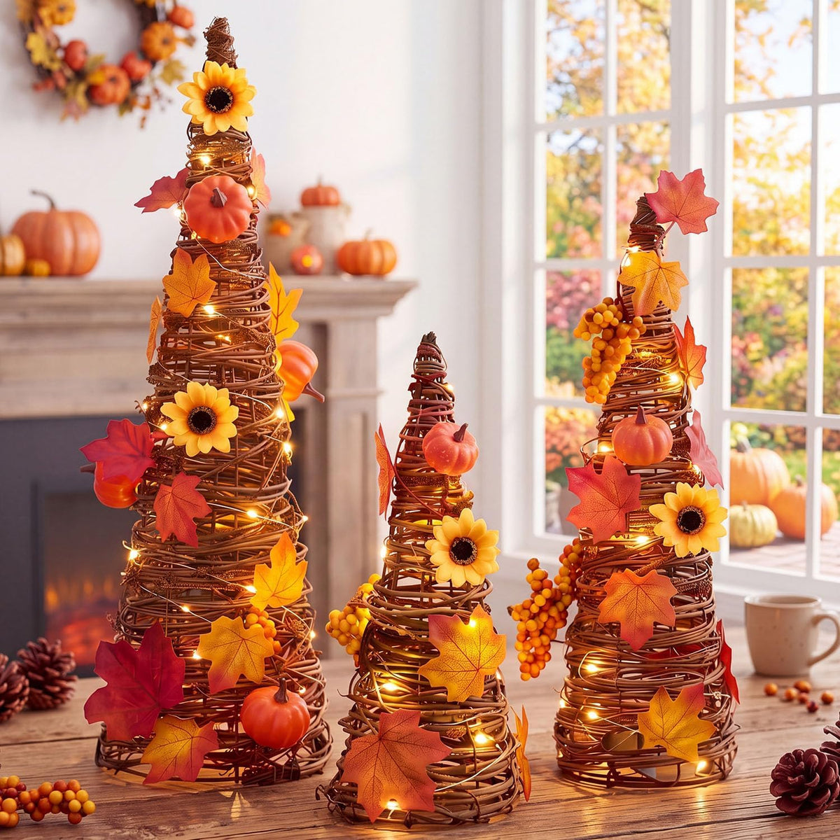 jenaai 3 pcs lighted fall table tree decor, main product view