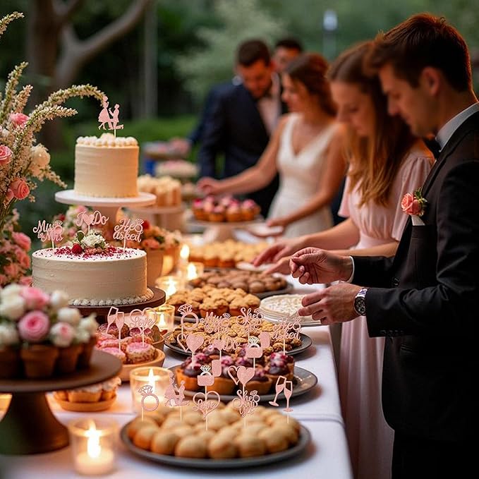 30 PCS He Asked She Said Yes Cupcake Toppers Glitter Wedding Engagement Cupcake Picks Miss to Mrs I Do Love Heart Ring Miss to Mrs Cake Decorations for Wedding Engagement Party Supplies Rose Gold