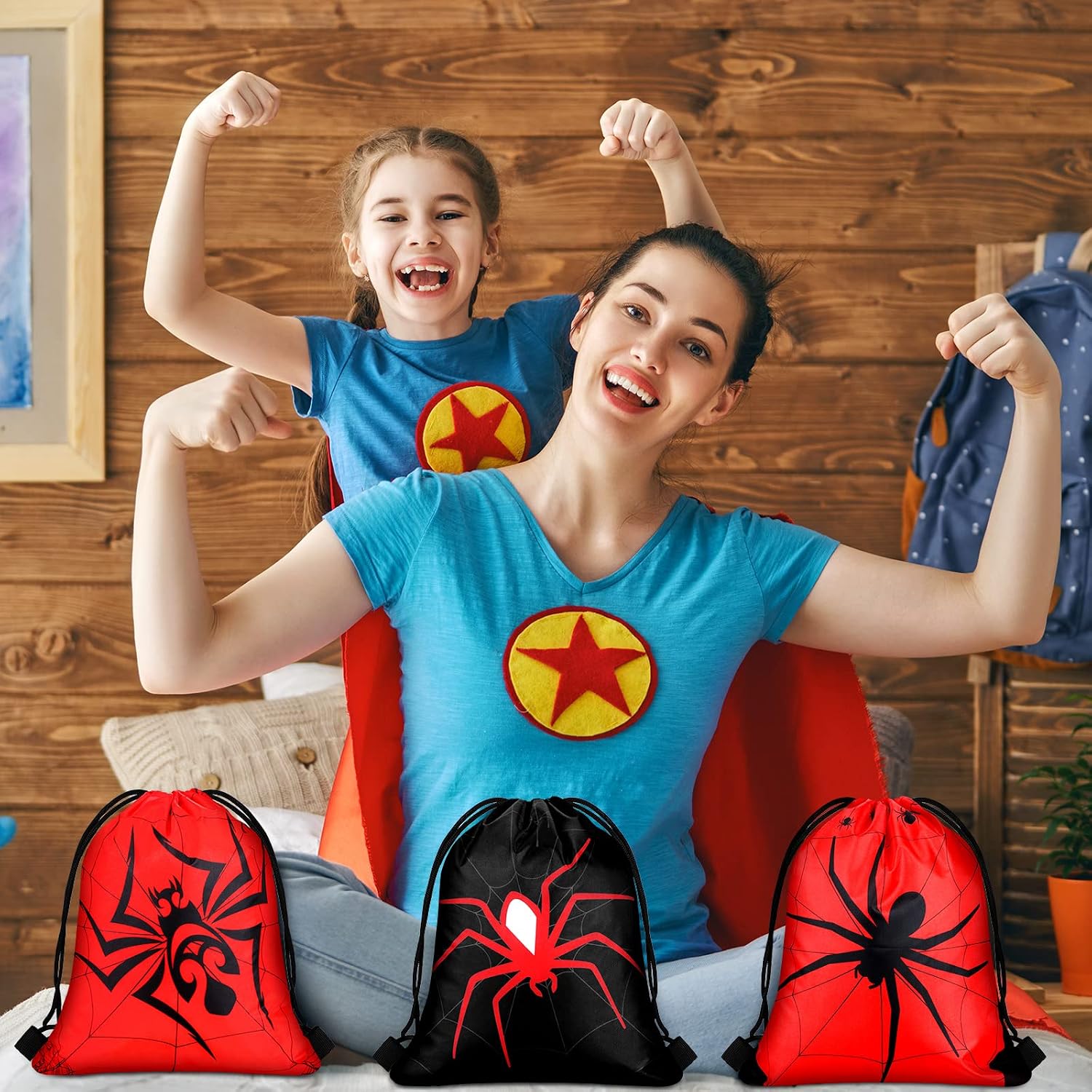 Lothee 24 Pcs Spider Drawstring Goodie Gift Bags Birthday Party Favors Spiderweb Candy Treat Bags for Birthday Party Supplies (Novel Style)