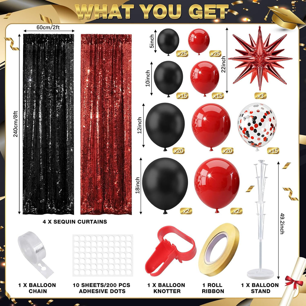 capoda 142 pcs red and black graduation party shown in use