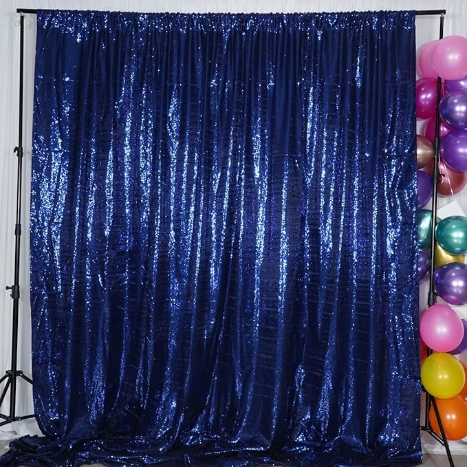 Poise3EHome 8Ft x 8Ft Navy Blue Sequin Backdrop Curtain, Glitter Thick Satin Sequin Background Drapes, Opaque Sparkly Backdrop Curtain, Sequin Backdrop for Xmas Thanksgiving Wedding Party Decor