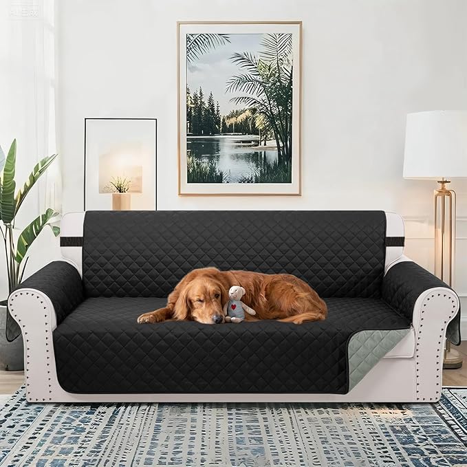 Reversible 4 Seater Sofa Cover 91 Inch Large Couch Cover Furniture Protector(Sofa XX-Large,Black/Grey)