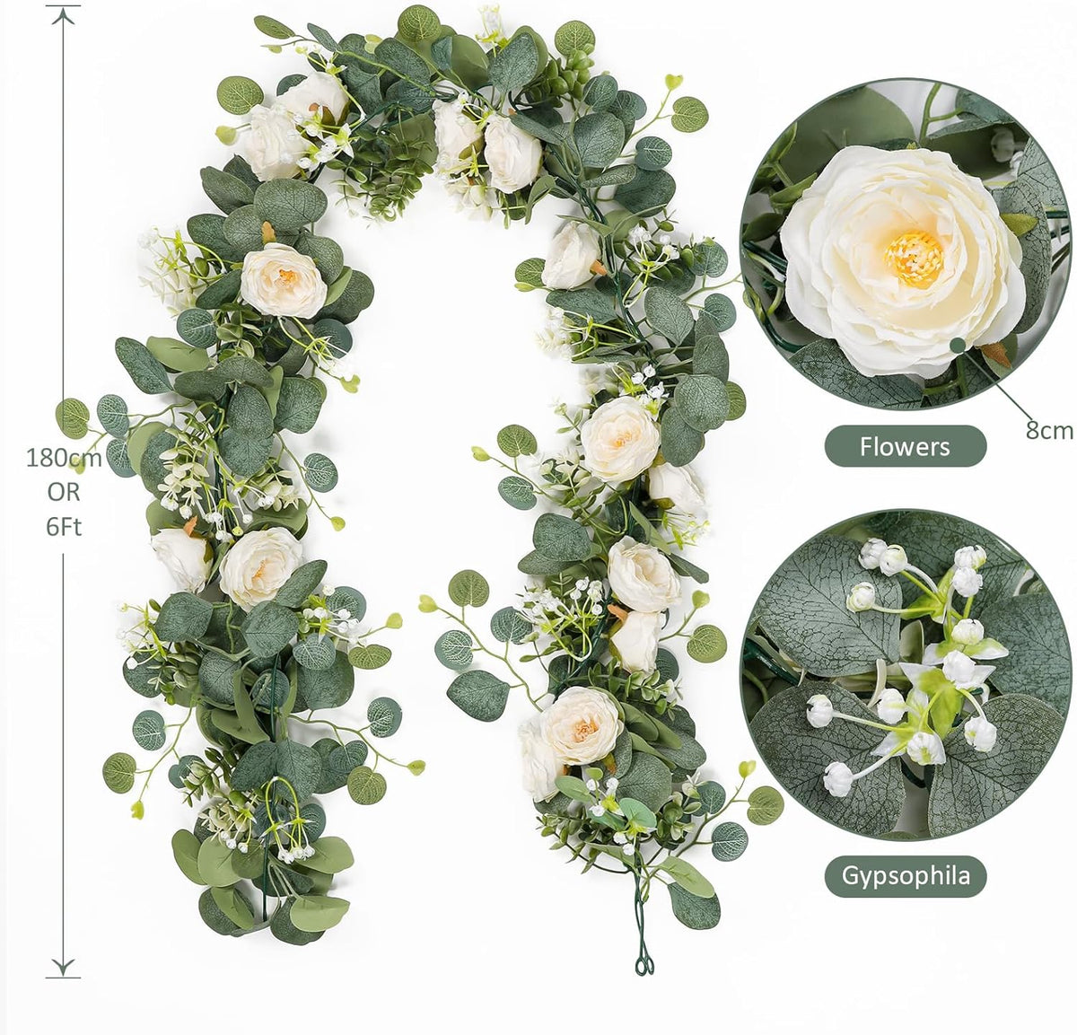 tochgreen 4 pack artificial eucalyptus flower garland with, side view