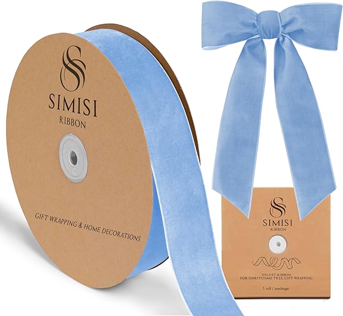 Light Blue Velvet Ribbon 1.5'' 25 Yards for Christmas Tree, Gift Wrapping, Flower Bouquet, Wreath Decorations, Bow Making