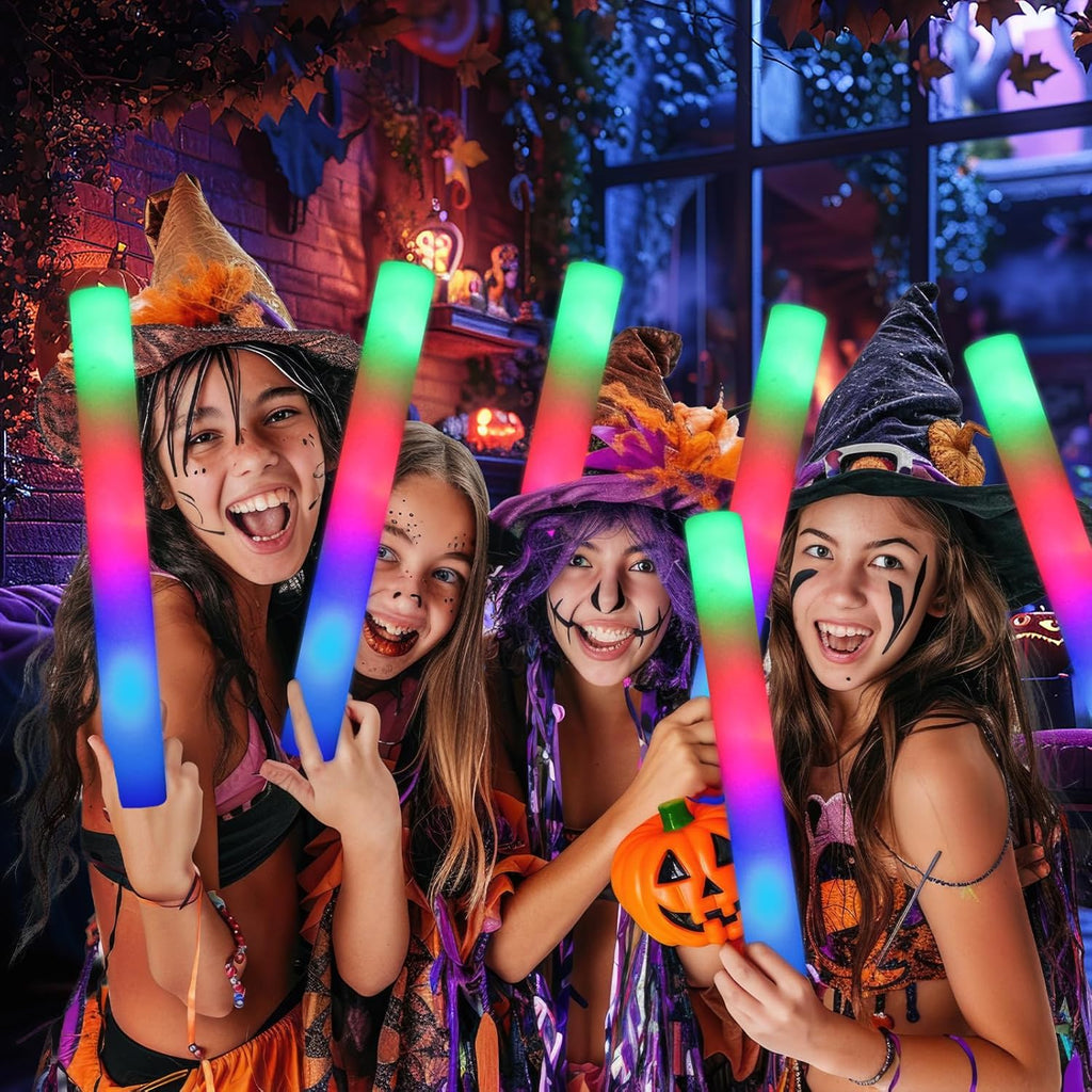 HONLYNE 46 PCS Foam Glow Sticks with 3 Modes Colorful Flashing, Foam Light Up Sticks, LED Light Sticks, Glow Sticks Party Pack for Halloween, New Year, Wedding, Raves, Concert, Christmas