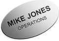 Custom Engraved Name Tag Badges – Personalized Identification with Pin or Magnetic Backing, 2.8 Inch Oval, Radiant Silver/Black