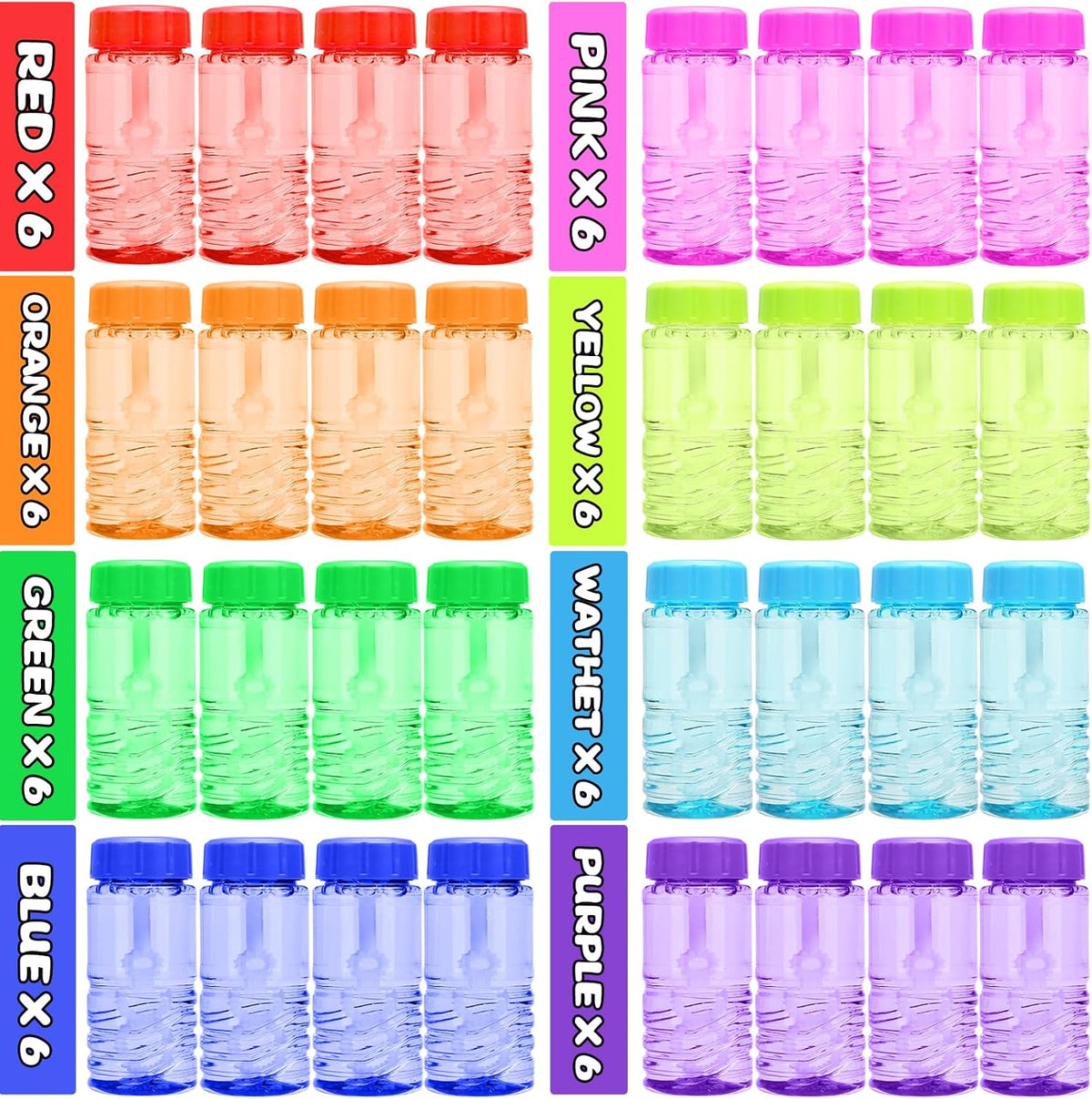 48 Pack Bubble Bottles Bulk, 8 Color, Wand Attached to Cap Party Favors Set