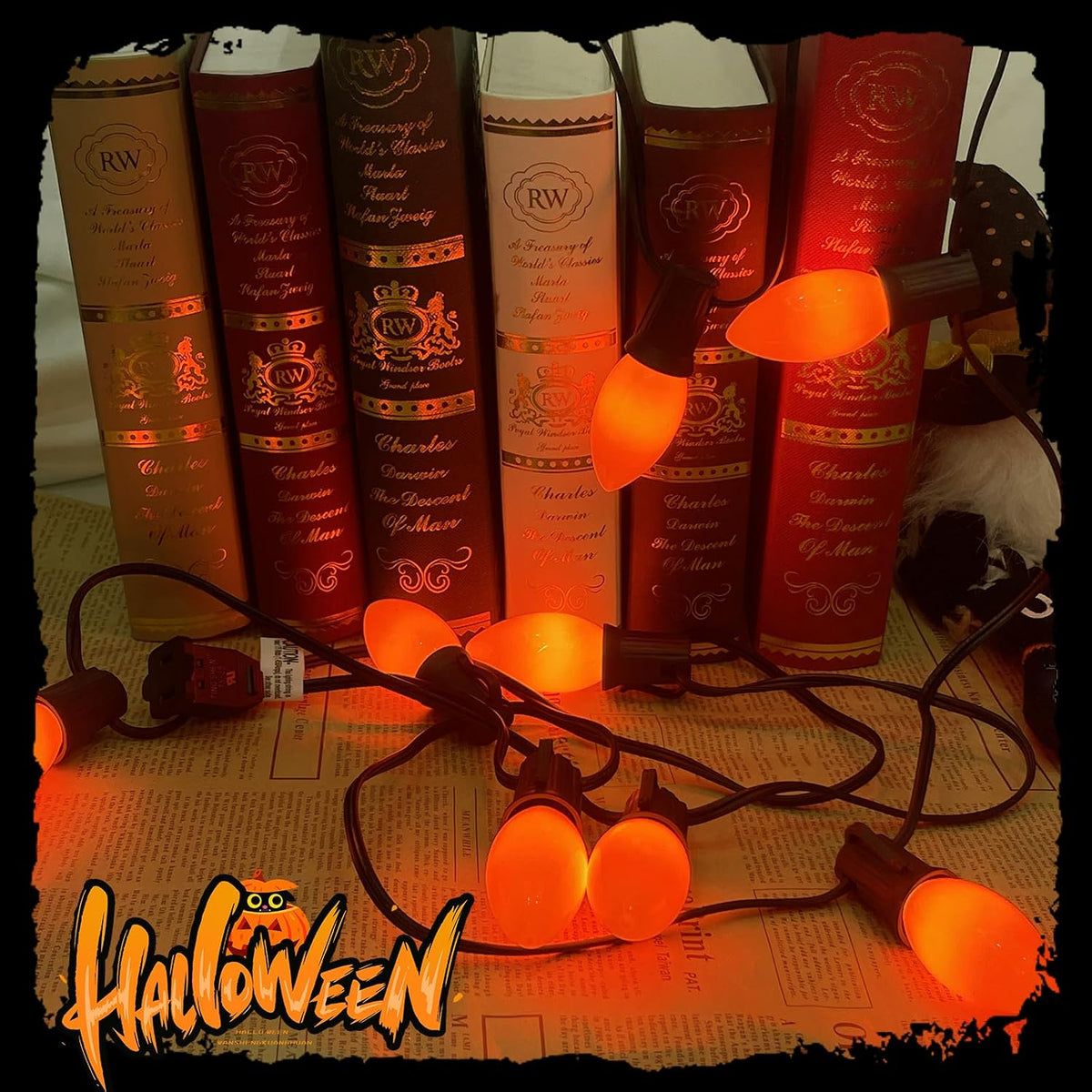 C9 LED Orange Halloween String Lights 25Ft Outdoor Christmas Decorations Ligh...